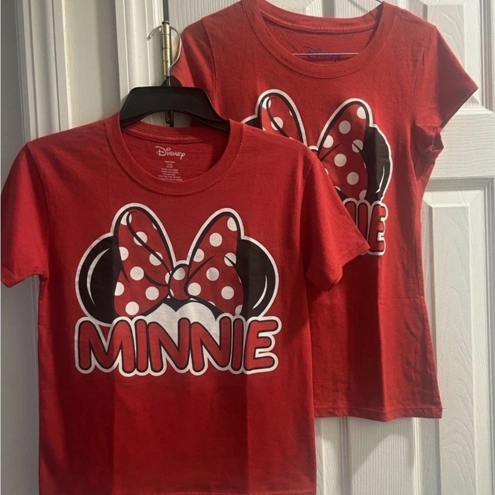 Lot of 2 Disney Minnie Mouse Red T-Shirts Girls Sizes M & L Graphic Tee Bundle